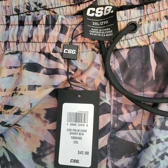CSG Mens 2XL Swim Trunks Palm Cove Shorts Multi-Color Elastic Waist Drawstring - Picture 5 of 5